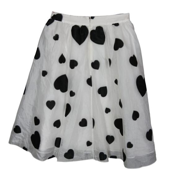 J. Crew Organza A-Line In White and Black Heart print Sheer Flare Skirt - Picture 4 of 10